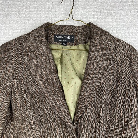Signature By Larry Levine Women Blazer Sz 10P Petite Lined Brown - Picture 2 of 16